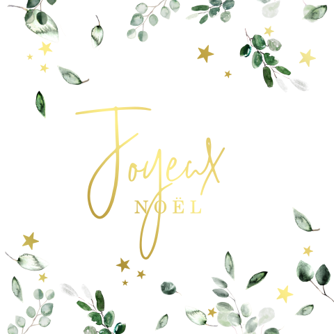 Carte de Noël avec des feuillages et des étoiles dorées