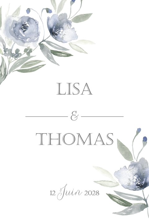 Faire-part mariage élégant avec fleurs à l'aquarelle