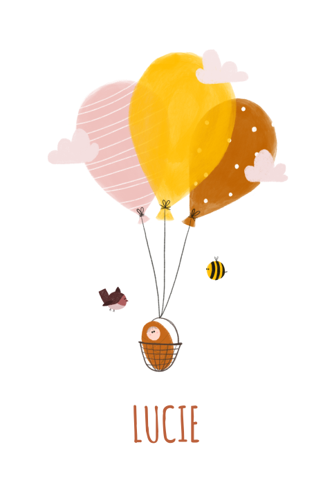 Faire-part de naissance avec berceau et ballons