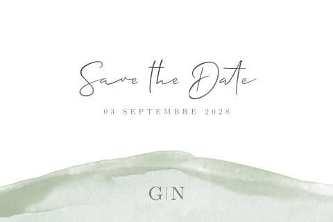 Save the date minimaliste avec aquarelle vert clair