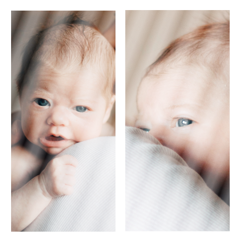 Faire-part de naissance carré avec deux photos
