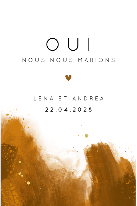 Faire-part avec forme originale et aquarelle couleur ocre