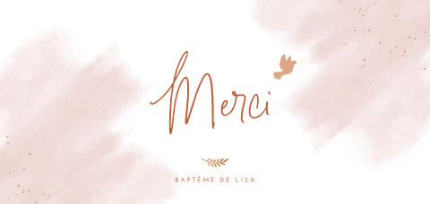 Carte de remerciement pour le baptême en aquarelle rose et vernis