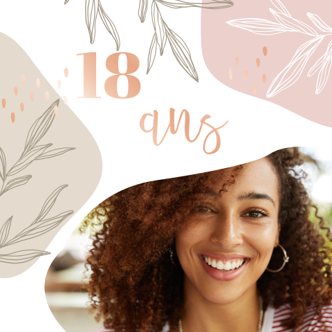 Carte d'invitation tendance avec des feuillages et écriture en or rosé