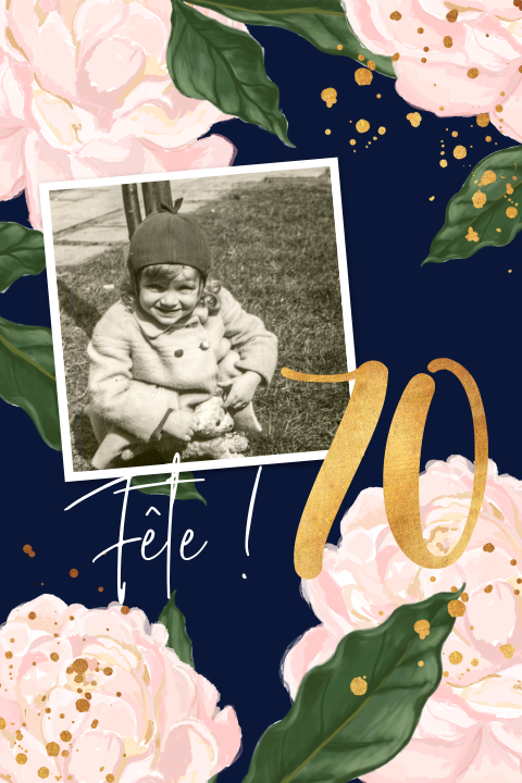 Carte d'invitation florale pour les 70 ans avec une photo
