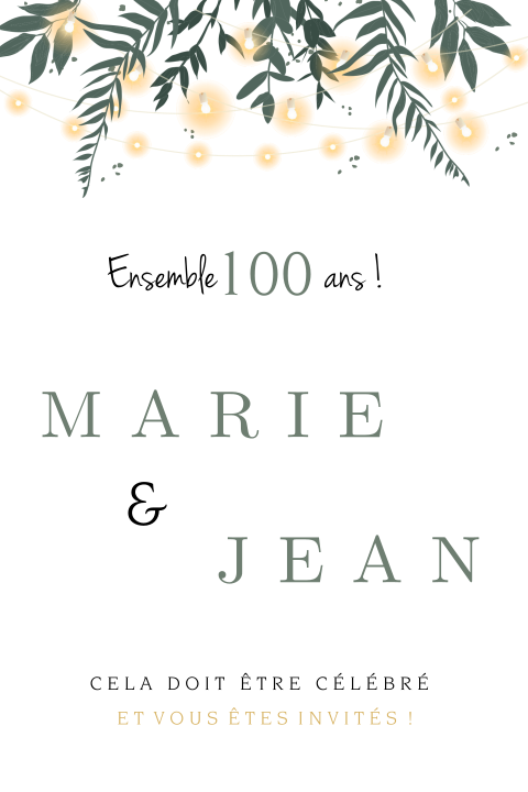 Carte d'invitation pour une double fête avec des guirlandes lumineuses