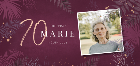 Carte d'invitation pour le 70e anniversaire avec des accents violets