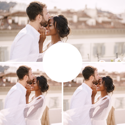 Faire-part de mariage carré avec trois photos, à personnaliser