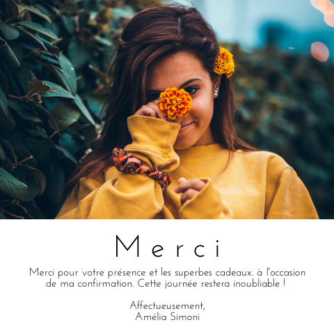 Remerciements pour confirmation en format carré avec photo