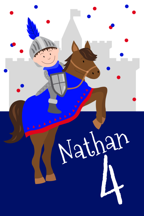 Carte d'invitation cool sur le thème des chevaliers avec des confettis