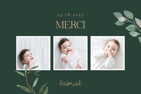 Carte de remerciement de baptême avec photos sur fond vert