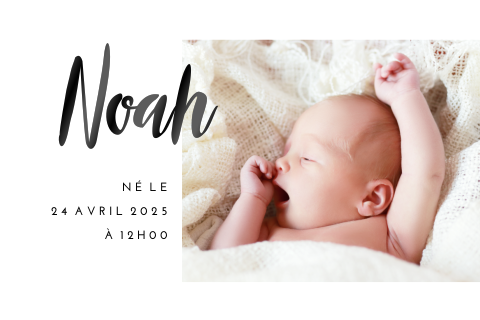 Faire-part de naissance avec photo et nom en vernis noir