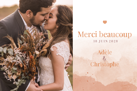 Carte de remerciement avec fond d'aquarelle, photo et détails en vernis