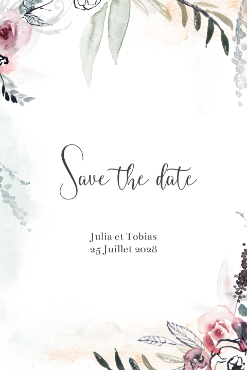 Save the date avec des fleurs sur un fond pastel