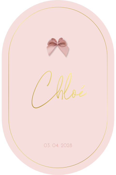Faire-part de naissance classique avec cadre doré I Nœud optionnel