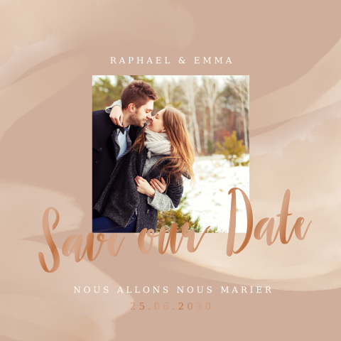 Save the date ton ocre avec une photo et une écriture en vernis