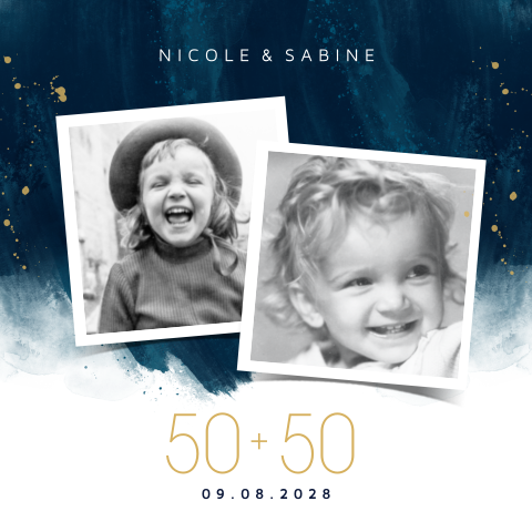 Invitation double fête d'anniversaire avec des photos sur bleu foncé