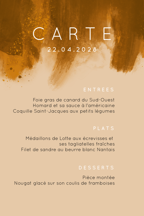 Menu avec des nuances ocres à l'aquarelle