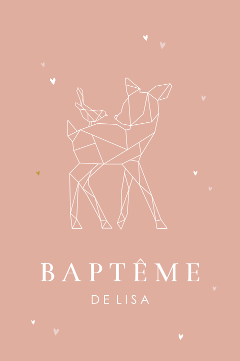 Faire-part de baptême avec des animaux géométriques et une photo