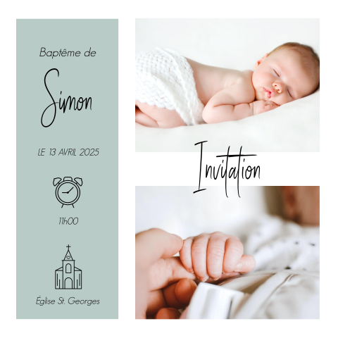 Faire-part de baptême en bleu avec des photos