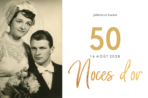 Invitation élégante noces d'or avec photo et verres champagne