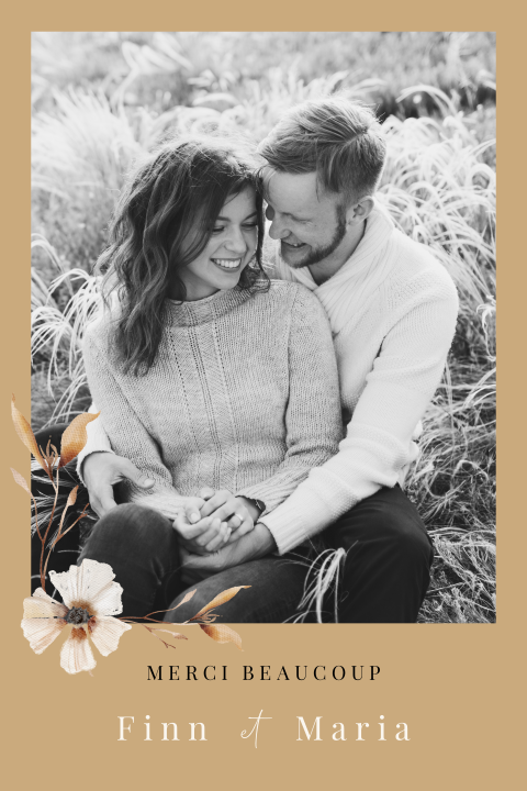 Carte de remerciement de mariage avec photo et violettes