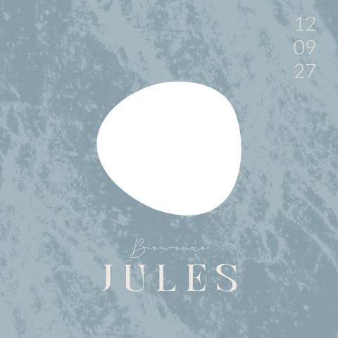 Faire-part de naissance avec fenêtre pour photo et fond bleu