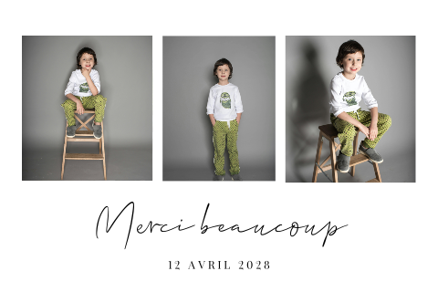 Carte remerciement communion simple avec trois photos