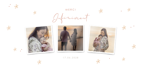 Carte de remerciements pour le baptême avec photos et fleurs