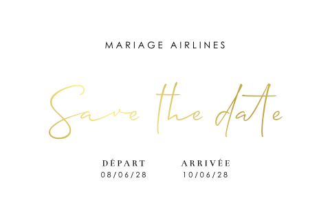 Save the date sur le thème du voyage avec des dorures