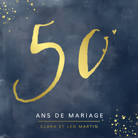 Carte d'invitation pour des noces d'or sur fond aquarelle bleu