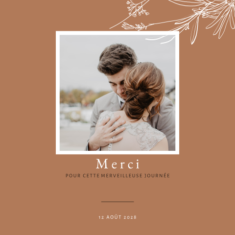 Carte de remerciement carrée avec photo et ton marron élégant