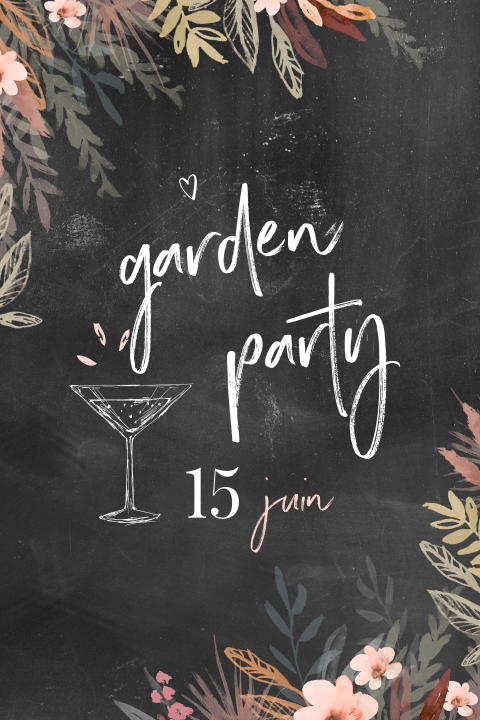 Invitation tendance pour une garden party avec fleurs et feuillages