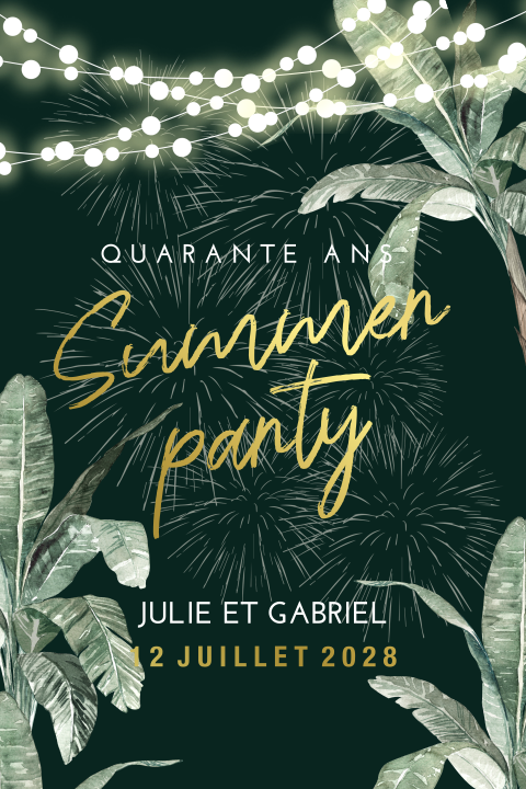 Carte d'invitation élégante avec feux d'artifice et dorures