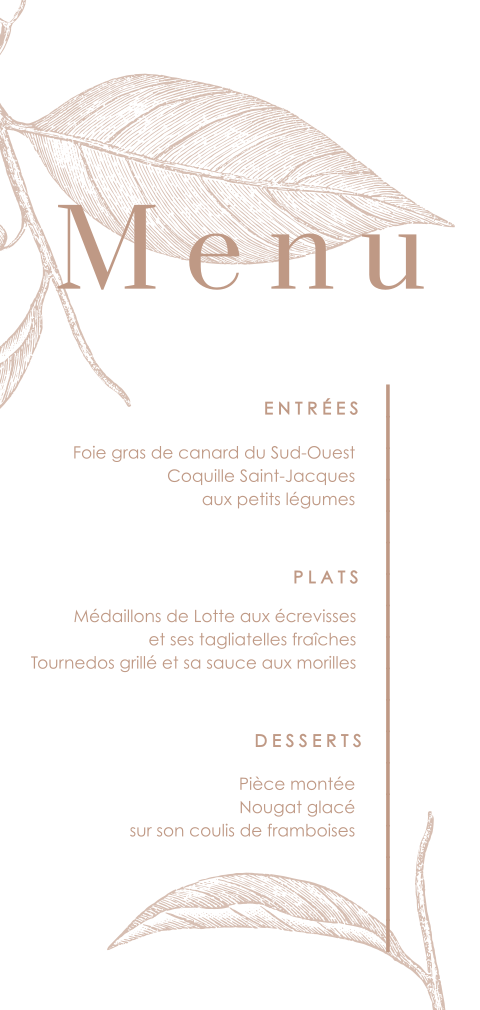 Carte de menu élégante avec esquisse de feuilles