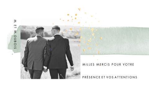 Carte de remerciement avec une photo et dorures