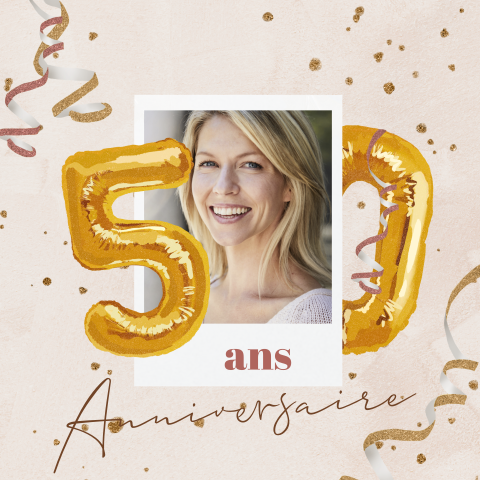 Carte d'invitation festive pour les 50 ans avec photo et ballons