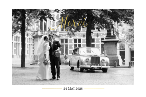 Carte de remerciement classique avec photo et dorures