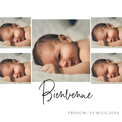 Faire-part de naissance à créer avec 5 photos - format carré