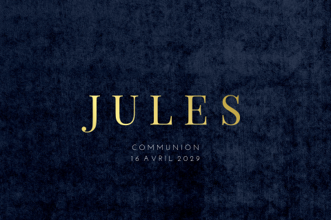 Faire-part communion avec fond bleu nuit et dorure