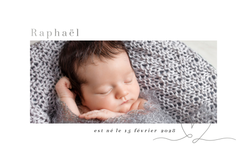Faire-part de naissance avec photo et coeur argenté
