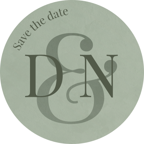 Save the date avec un fond vert et des initiales