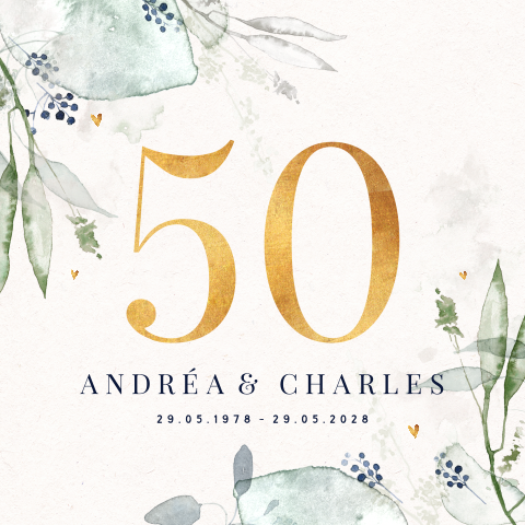 Invitation anniversaire mariage avec branches à l'aquarelle