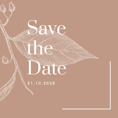 Save the date avec le dessin d'une feuille avec des traits fins