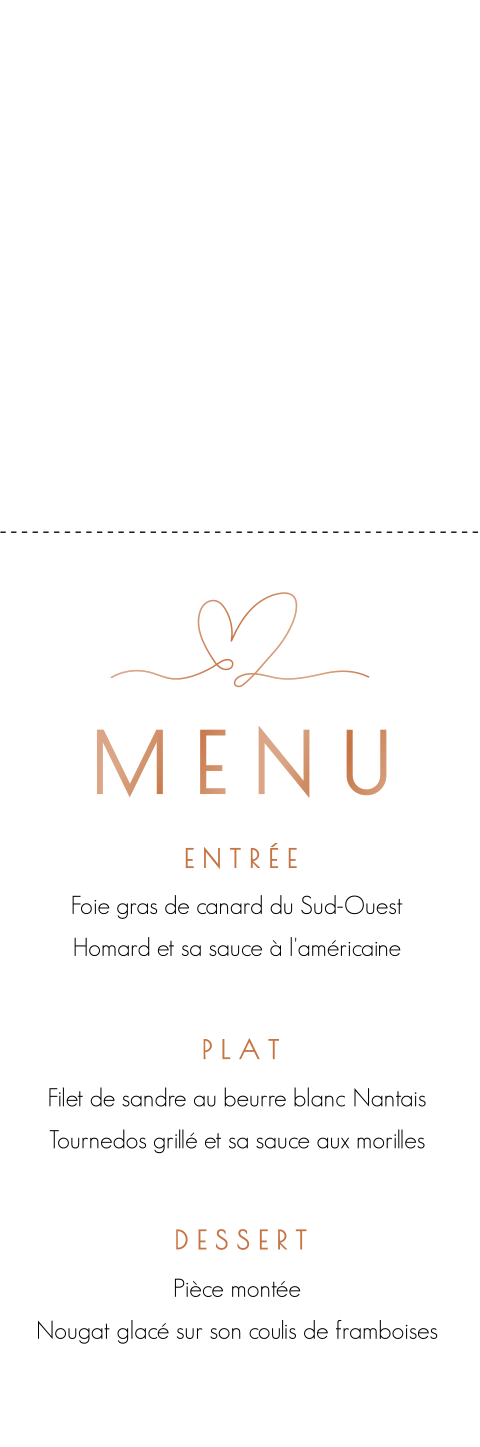 Collerette menu élégant avec esquisse de coeur - set de trois