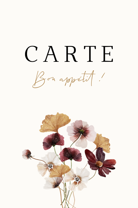 Menu de mariage élégante avec de belles fleurs