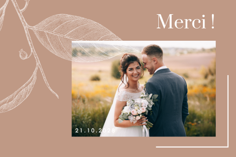 Carte de remerciement élégante avec esquisse de feuille et photo