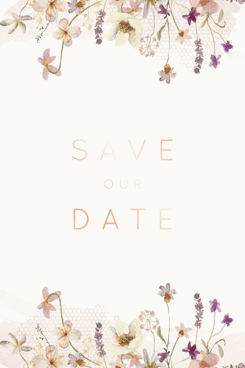 Save the date avec coins arrondis de fleurs des champs