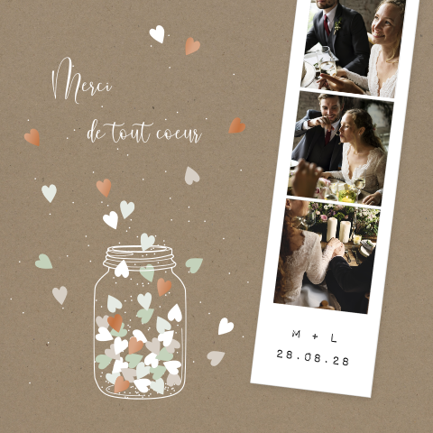 Cartes de remerciement avec photos et une envolée de coeurs