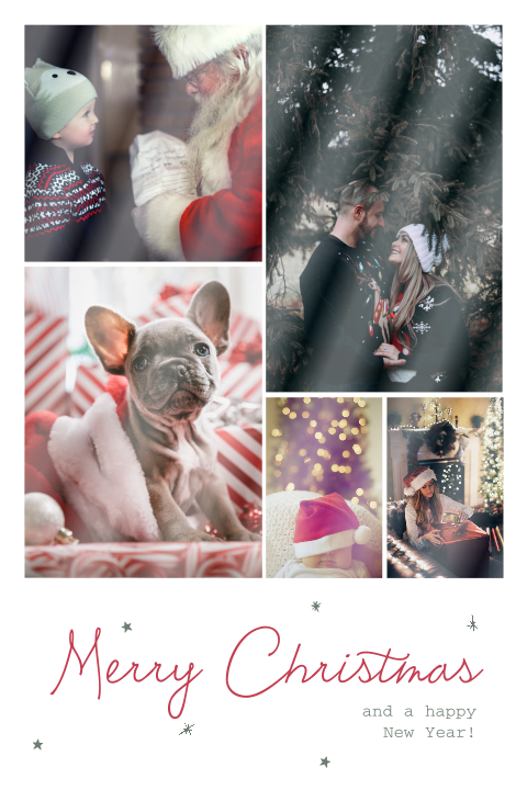 Carte de Noël avec beaucoup de photos et des aquarelles